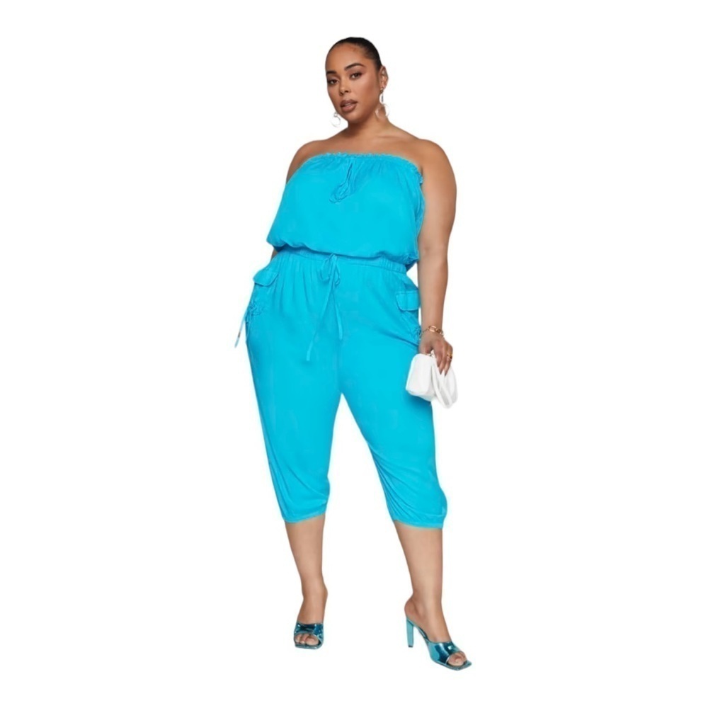 Fashion to Figure Jenny Strapless Utility Jumpsuit Medium Blue Size 3